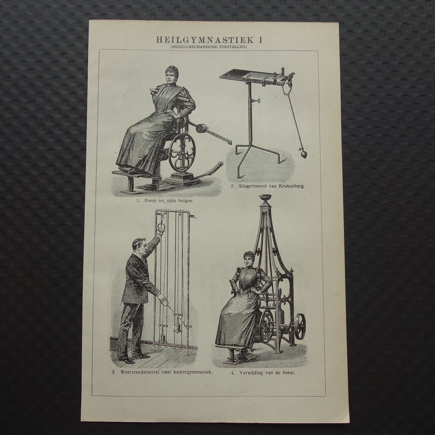 FITNESS oude prent uit het jaar 1908 van Fitness apparatuur originele antieke vintage prints sport apparaten