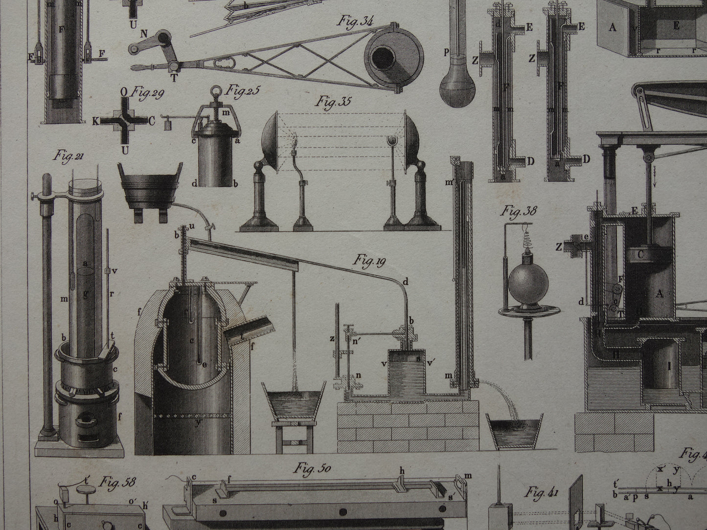 Oude technologie print antieke poster illustratie wetenschappelijke instrumenten laboratorium natuurkunde gas vloeistof thermodynamica pompen pneumatiek