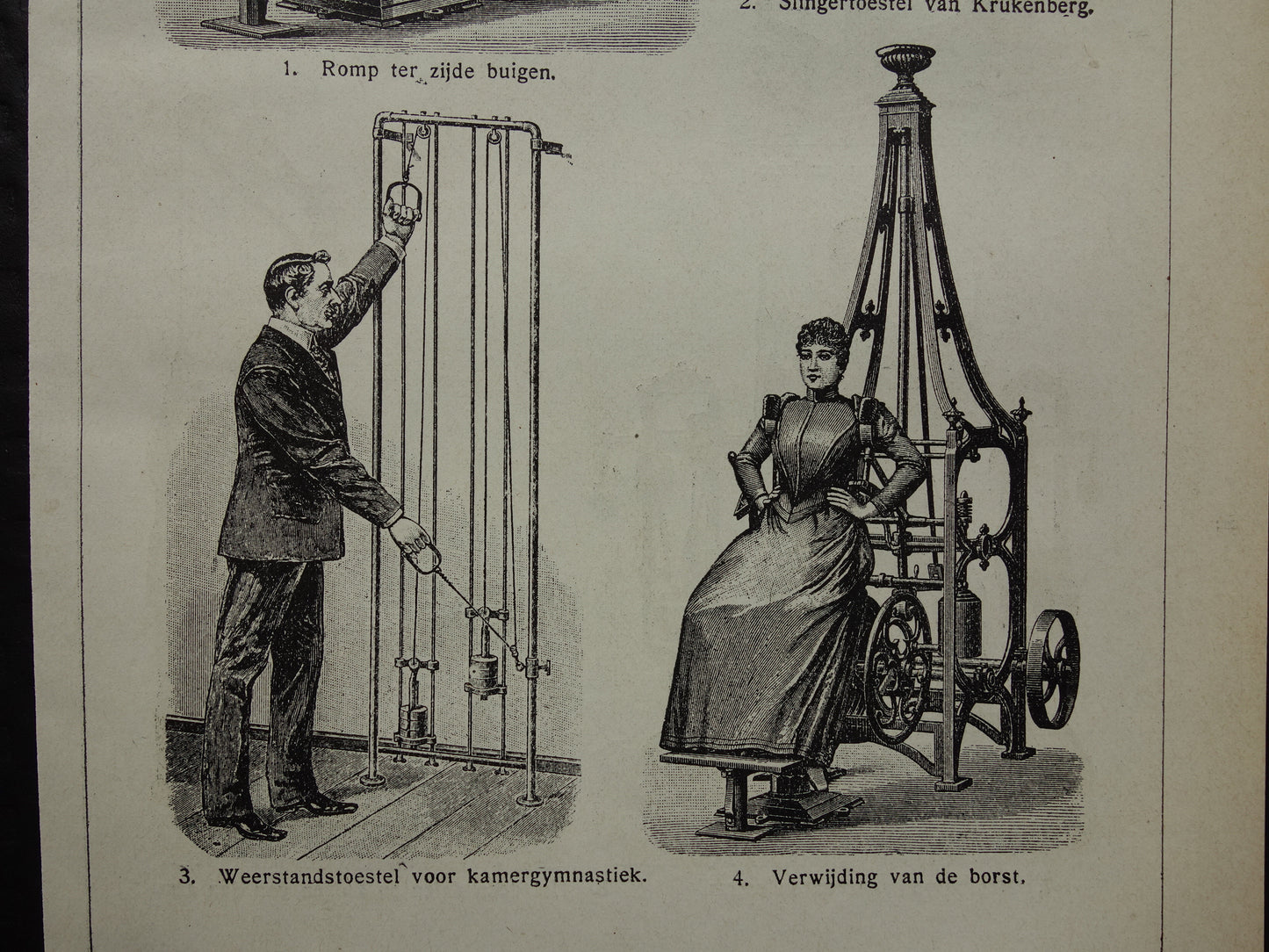 FITNESS oude prent uit het jaar 1908 van Fitness apparatuur originele antieke vintage prints sport apparaten