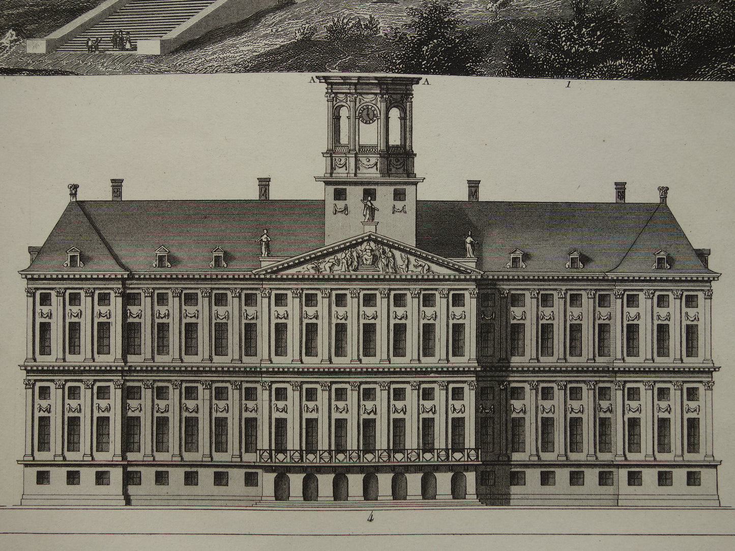 Paleis op de dam oude prent