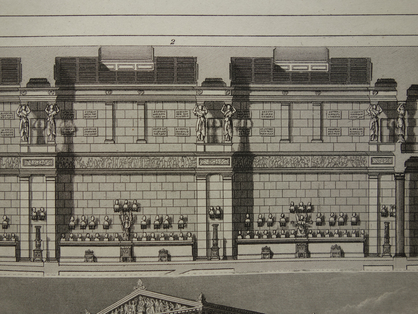 Oude architectuur prent Paleis op de Dam Amsterdam Walhalla Donaustauf Regensburg originele vintage illustratie Stadhuis Maastricht