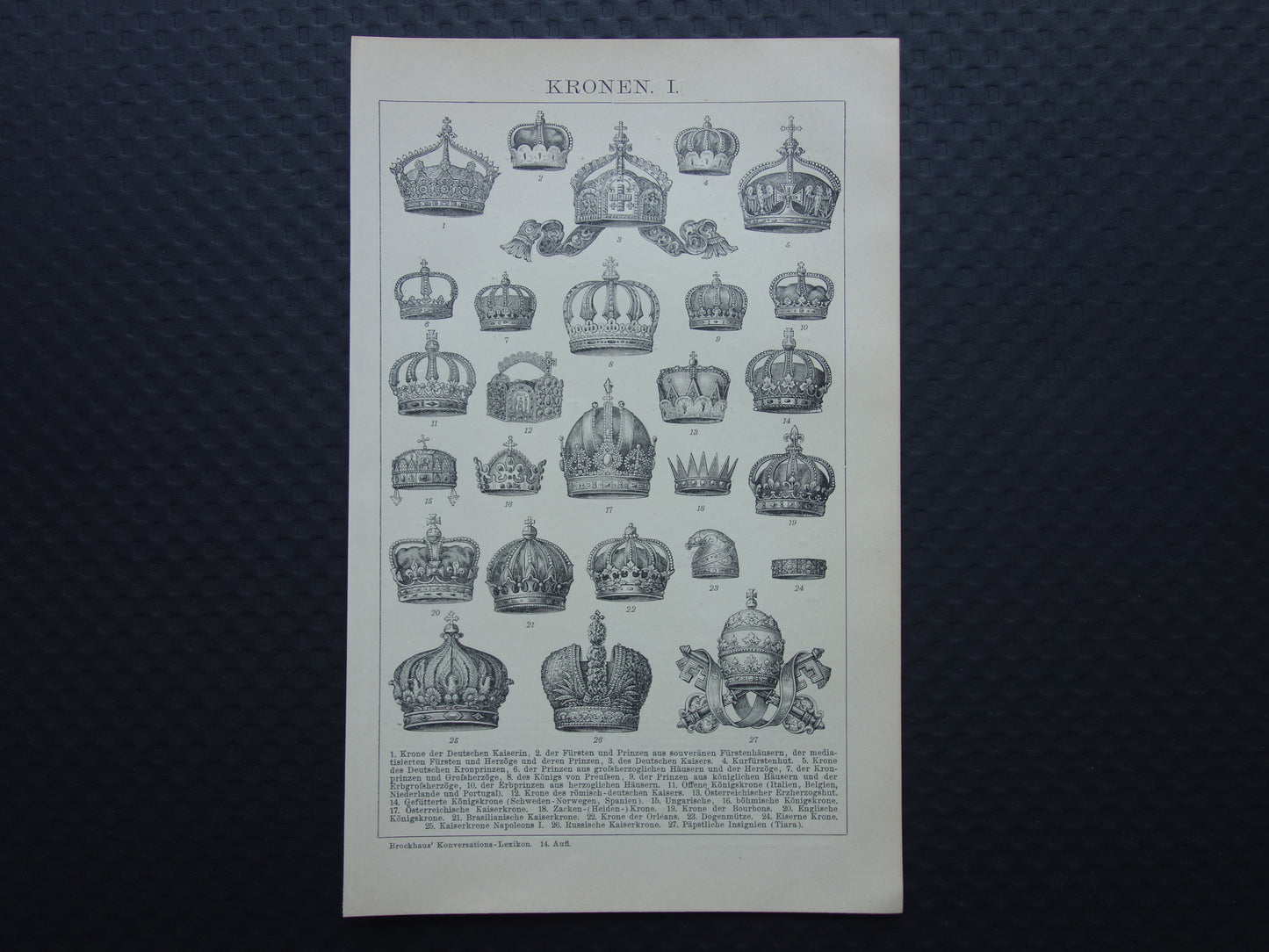 Oude prent van Kronen originele antieke heraldiek illustratie Koninklijke Kroon vintage afbeelding prints