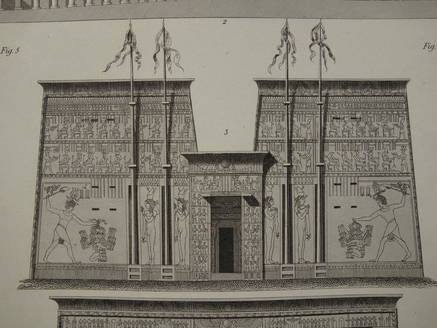 Horus Tempel Edfu Egypte Vintage Architectuur Print 170+ jaar oude prent van Edfu tempelzaal antieke illustratie