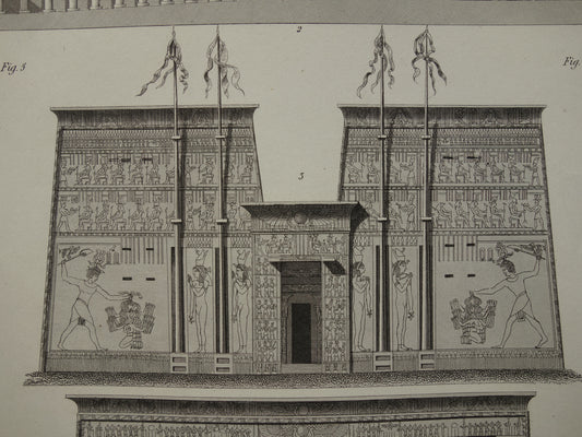Horus Temple Edfu Egypt Vintage Architecture Print 170+ years old print of Edfu temple hall antique illustration