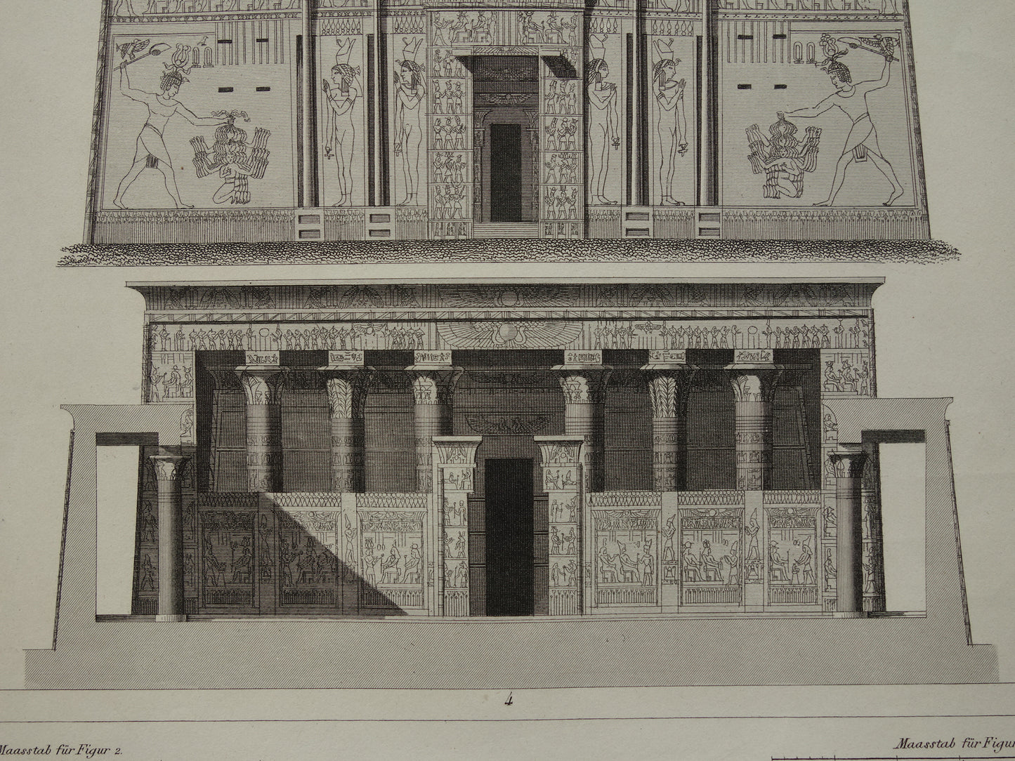 Horus Tempel Edfu Egypte Vintage Architectuur Print 170+ jaar oude prent van Edfu tempelzaal antieke illustratie