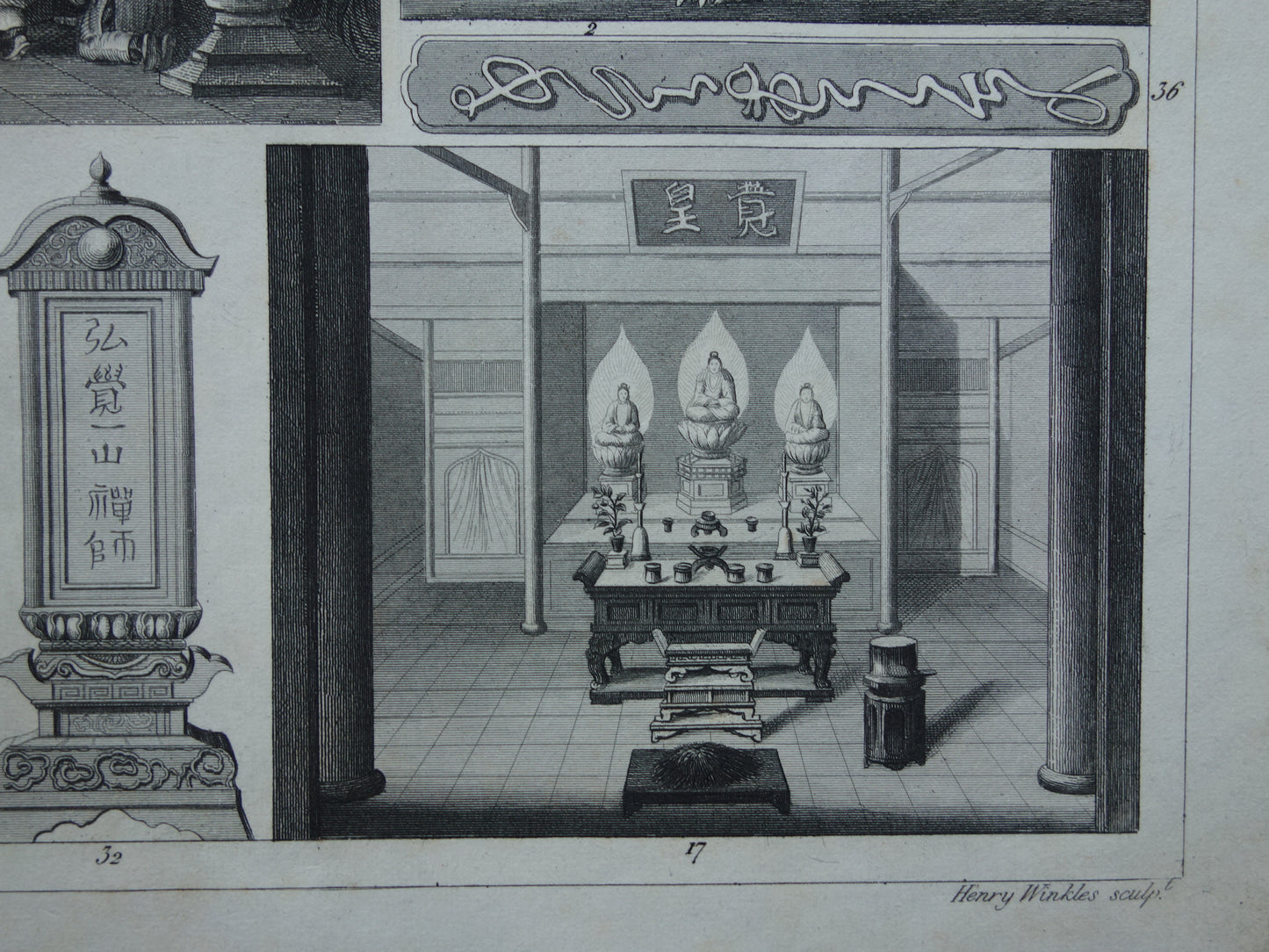 Oude prent over Oosterse religies 1849 originele antieke illustratie goden Boeddhisme vintage print Hindoeïsme