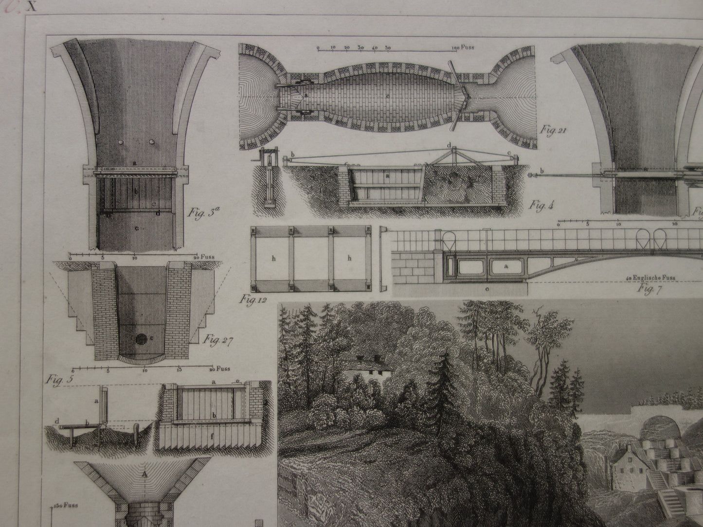 170+ jaar oude technologie prent over kanalen antieke wetenschap print kanaal dam waterbouwkunde vintage prints