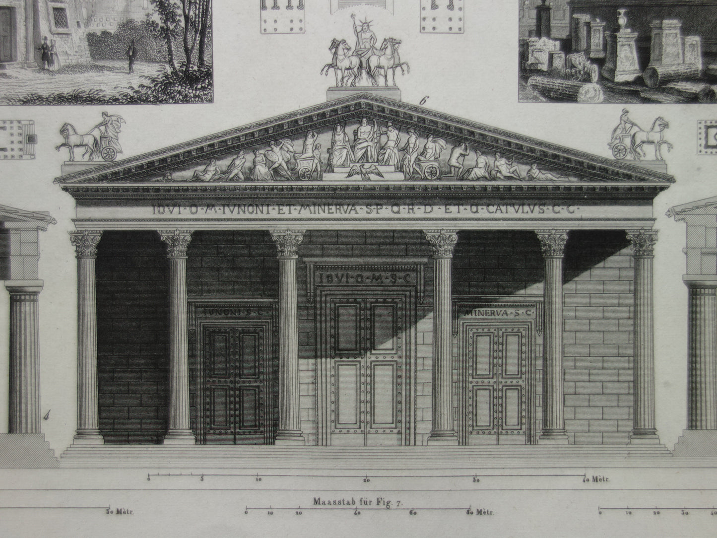 Vintage print van Griekse en Romeinse architectuur Originele antieke illustratie tempels Oude prenten tempel Rome Nîmes