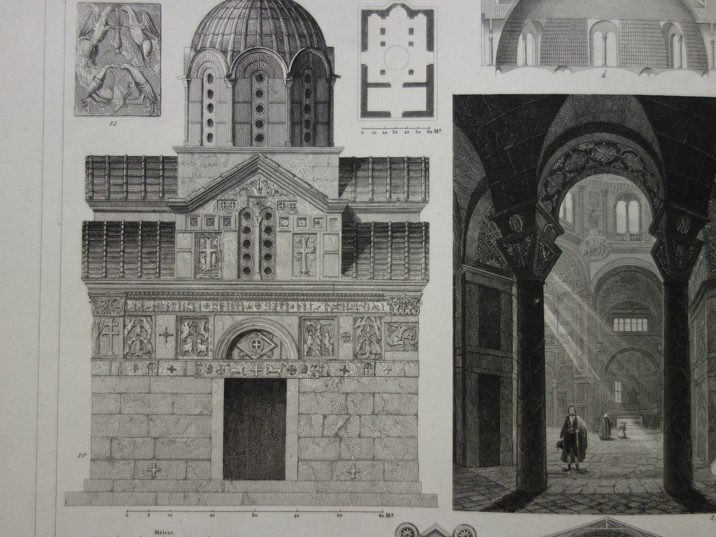 Byzantijnse Romeinse architectuur antieke prent 170+ jaar oude print van Haga Sophia Basilica di San Vitale Ravenna Catholicon originele vintage illustratie