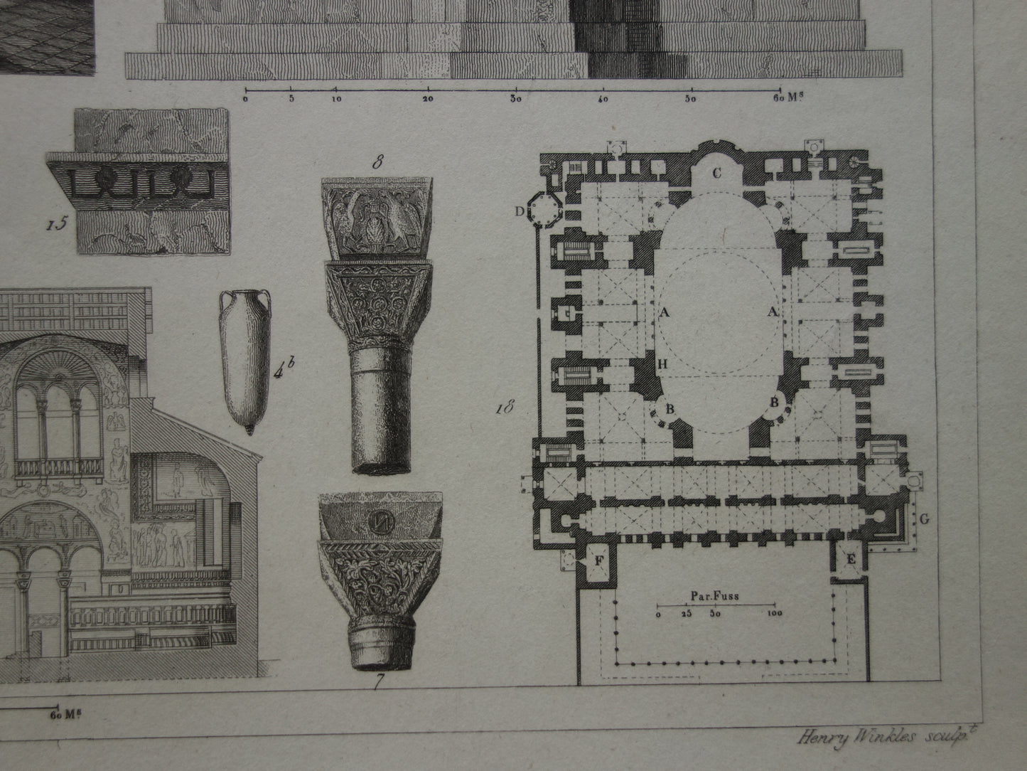 Byzantijnse Romeinse architectuur antieke prent 170+ jaar oude print van Haga Sophia Basilica di San Vitale Ravenna Catholicon originele vintage illustratie