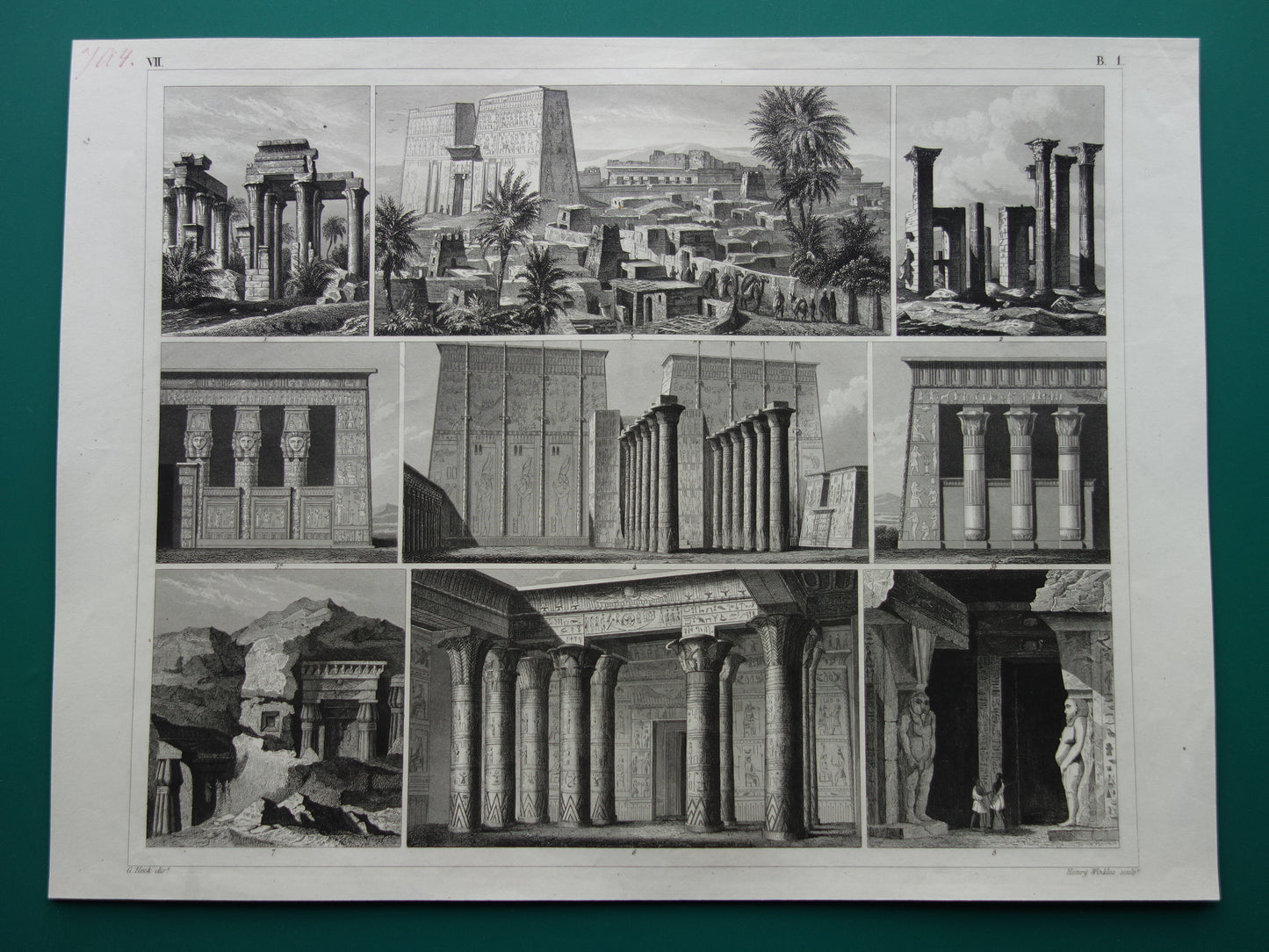 Oude prent Egypte Edfu Tempel Antieke Architectuur Print Karnak Dendera tempels illustratie