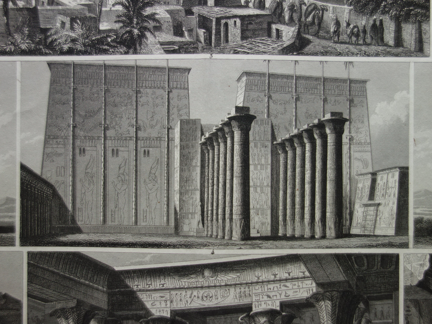 Oude prent Egypte Edfu Tempel Antieke Architectuur Print Karnak Dendera tempels illustratie