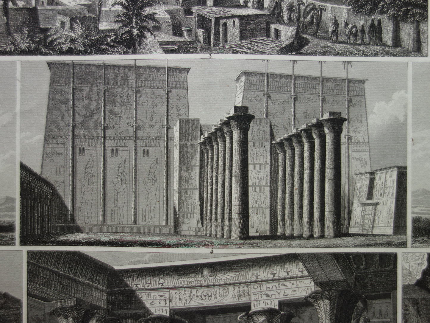 Old print Egypt Edfu Temple Antique Architecture Print Karnak Dendera temples illustration