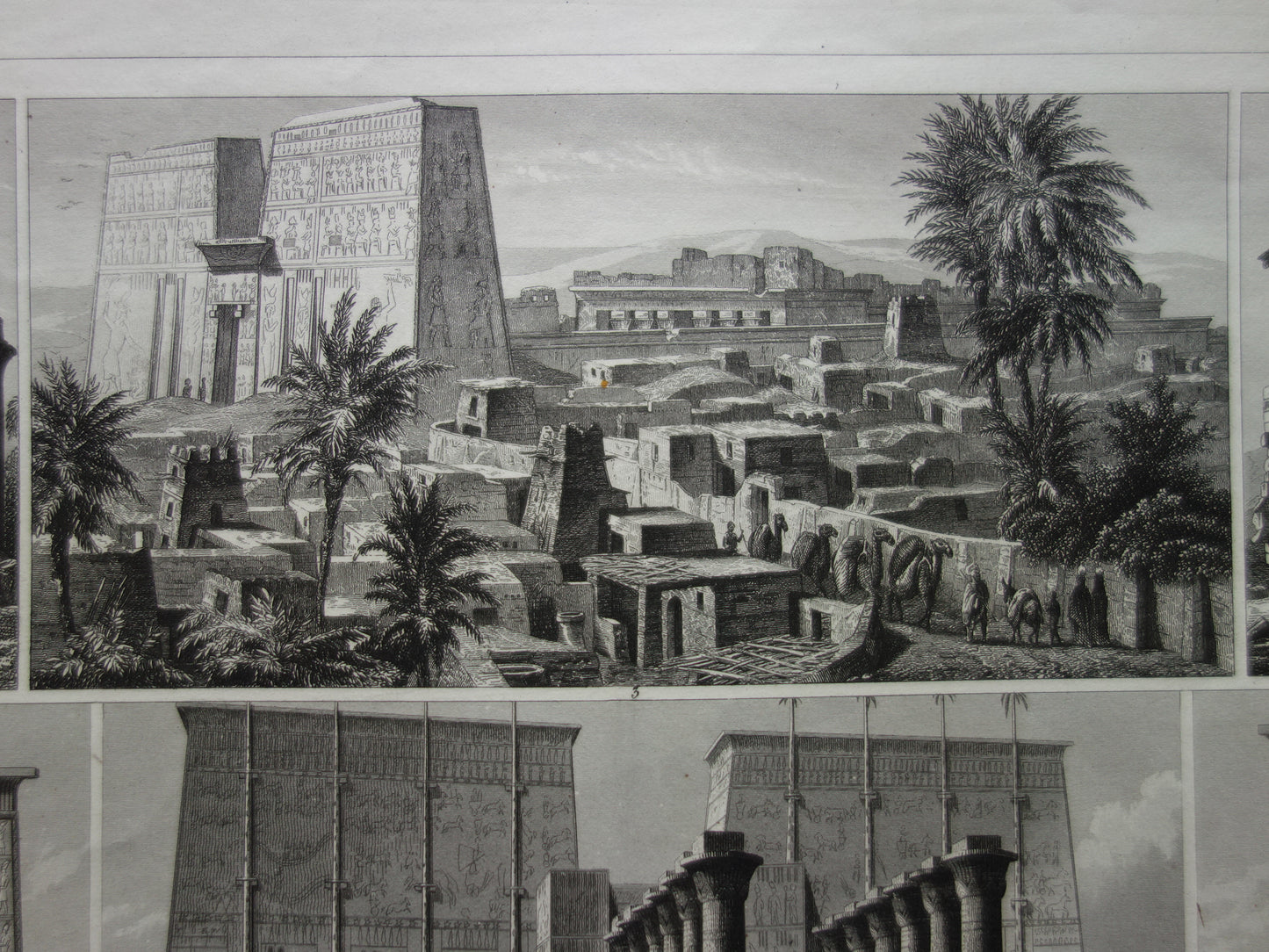 Oude prent Egypte Edfu Tempel Antieke Architectuur Print Karnak Dendera tempels illustratie