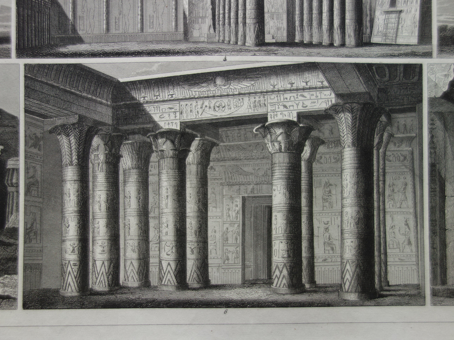 Old print Egypt Edfu Temple Antique Architecture Print Karnak Dendera temples illustration