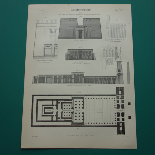 Oude prent Edfu Tempel in Egypte Antieke Architectuur Print Engelse illustratie
