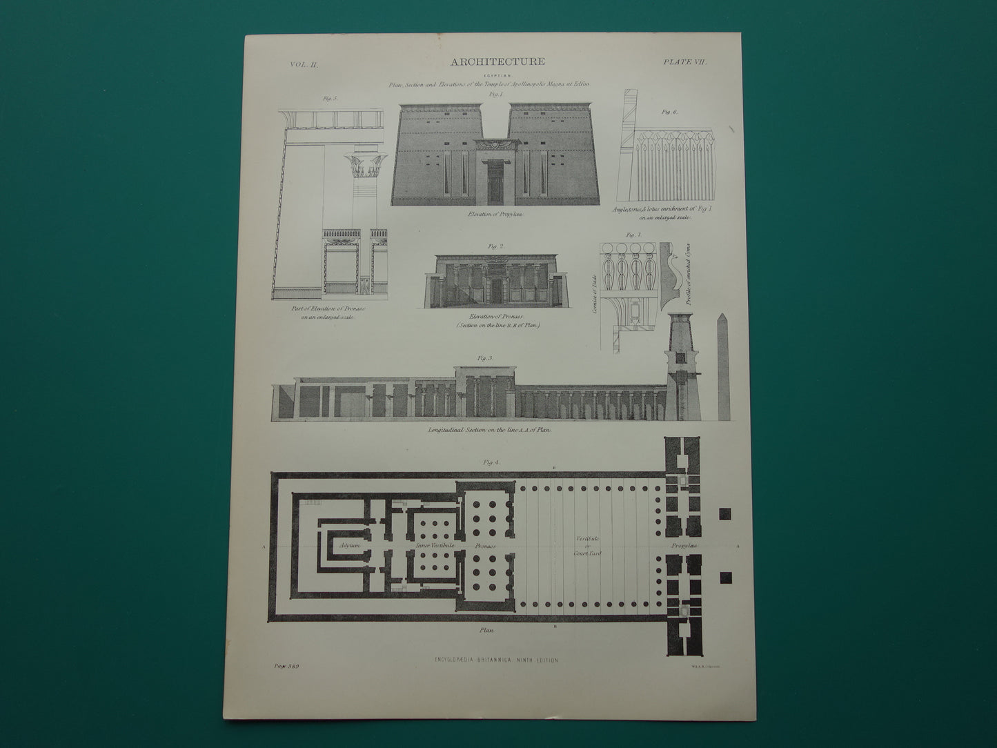 Oude prent Edfu Tempel van Horus in Egypte Antieke Architectuur Print Engelse illustratie