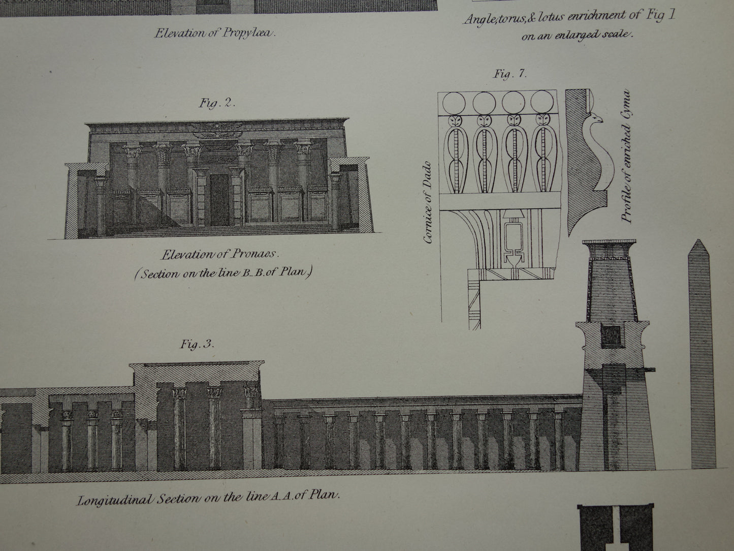 Oude prent Edfu Tempel van Horus in Egypte Antieke Architectuur Print Engelse illustratie