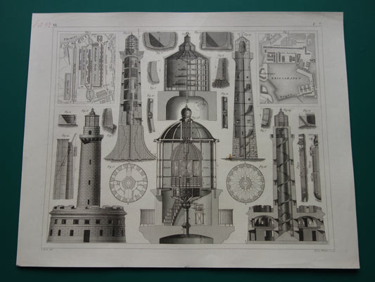 VUURTORENS oude prent uit 1849 originele antieke maritieme illustratie vuurtoren vintage prints