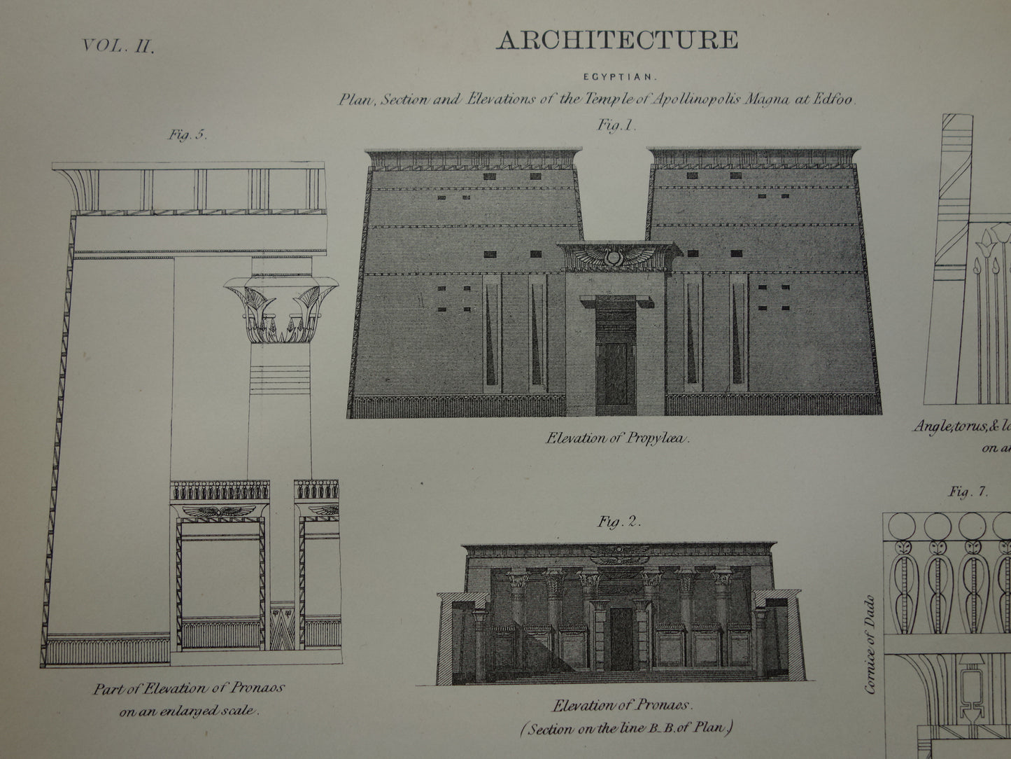 Oude prent Edfu Tempel van Horus in Egypte Antieke Architectuur Print Engelse illustratie