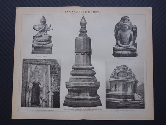 Java Indonesië oude prent van Indonesische / Javaanse kunst 1918 originele antieke Nederlandse  illustratie Stoepa
