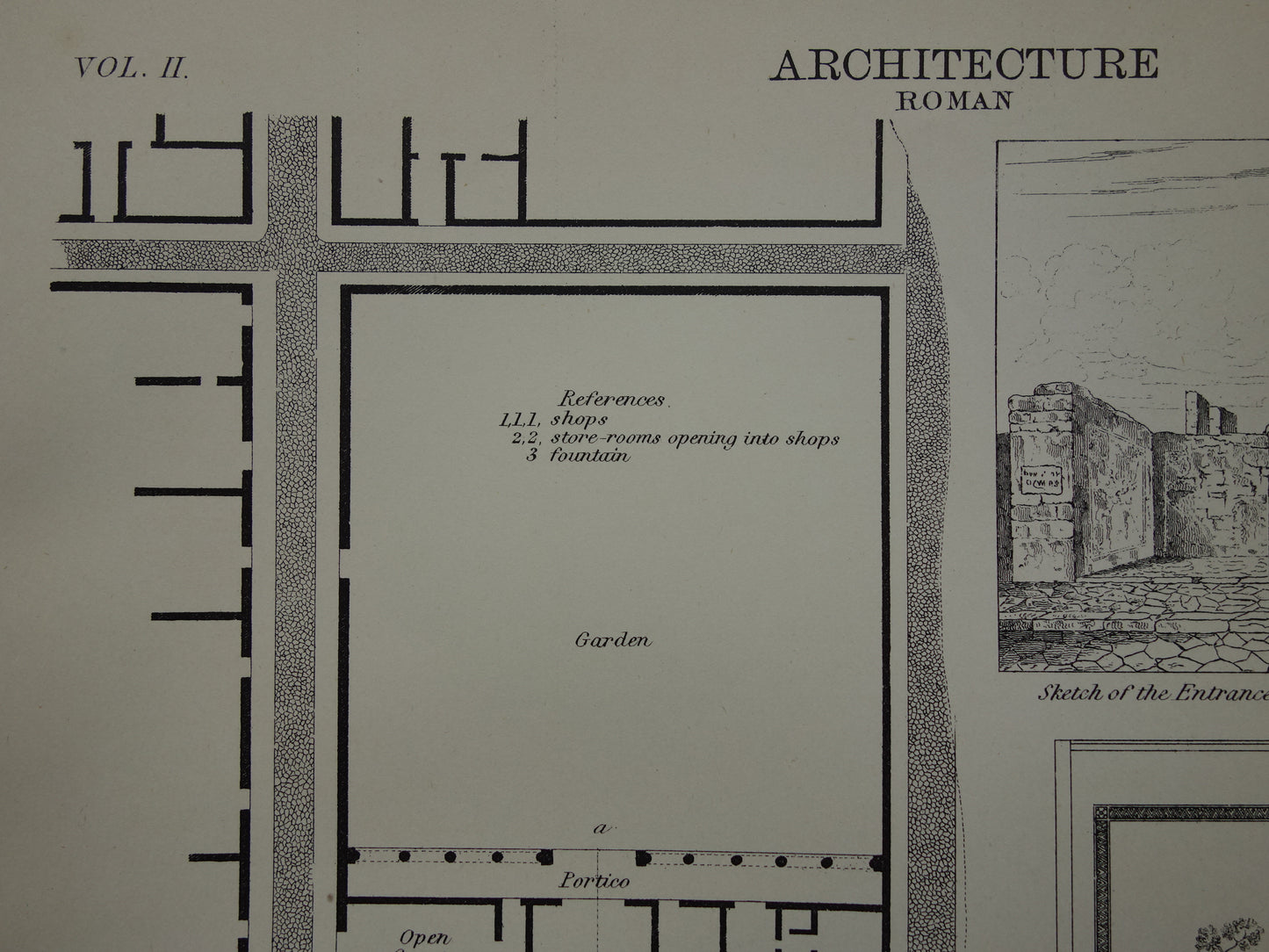 Oude prent Pompeii Romeinse Architectuur Print 1875 originele antieke Engelse illustratie Villa in Pompeii