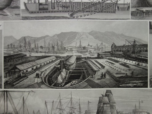 170+ year old ship print antique maritime illustration diving bell dock dry dock dredger ship ships vintage prints