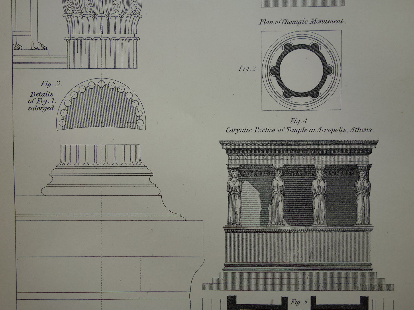 Oude architectuur prent Griekse Oudheid Originele antieke illustratie Erechtheion tempel Monument van Lysicrates Athene vintage print