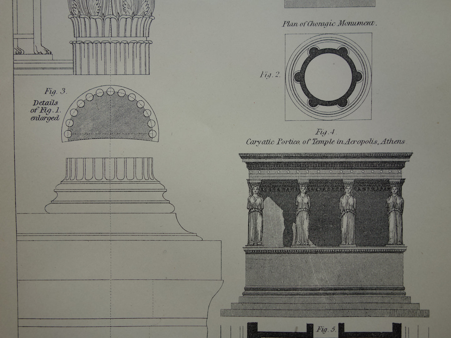 Ancient architecture print Greek Antiquity Original antique illustration Erechtheion temple Monument of Lysicrates Athens vintage print