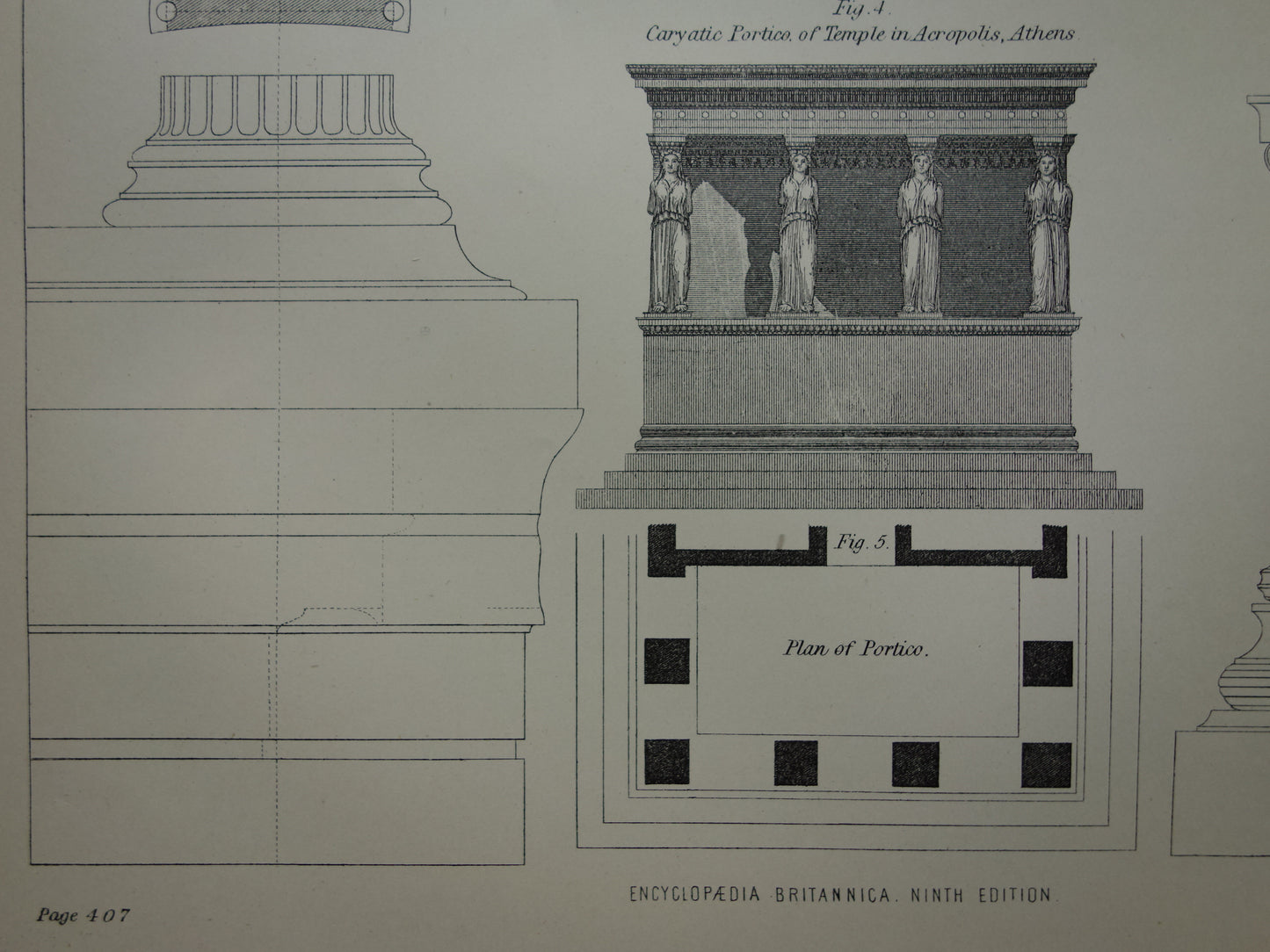 Oude architectuur prent Griekse Oudheid Originele antieke illustratie Erechtheion tempel Monument van Lysicrates Athene vintage print