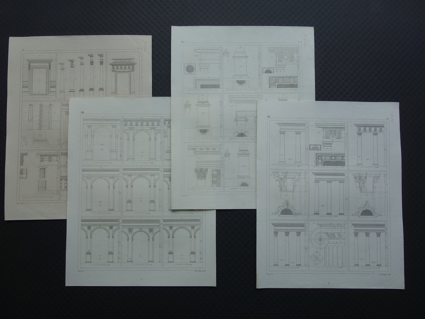 Klassieke Bouworden Oude Architectuur print set van 4 prenten Grieks Romeinse Bouworde