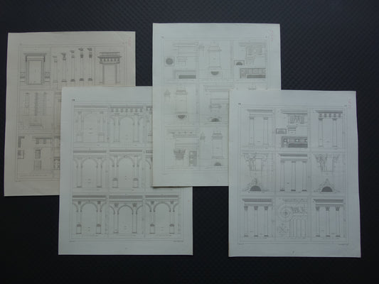 Klassieke Bouworden Oude Architectuur print set van 4 prenten Grieks Romeinse Bouworde