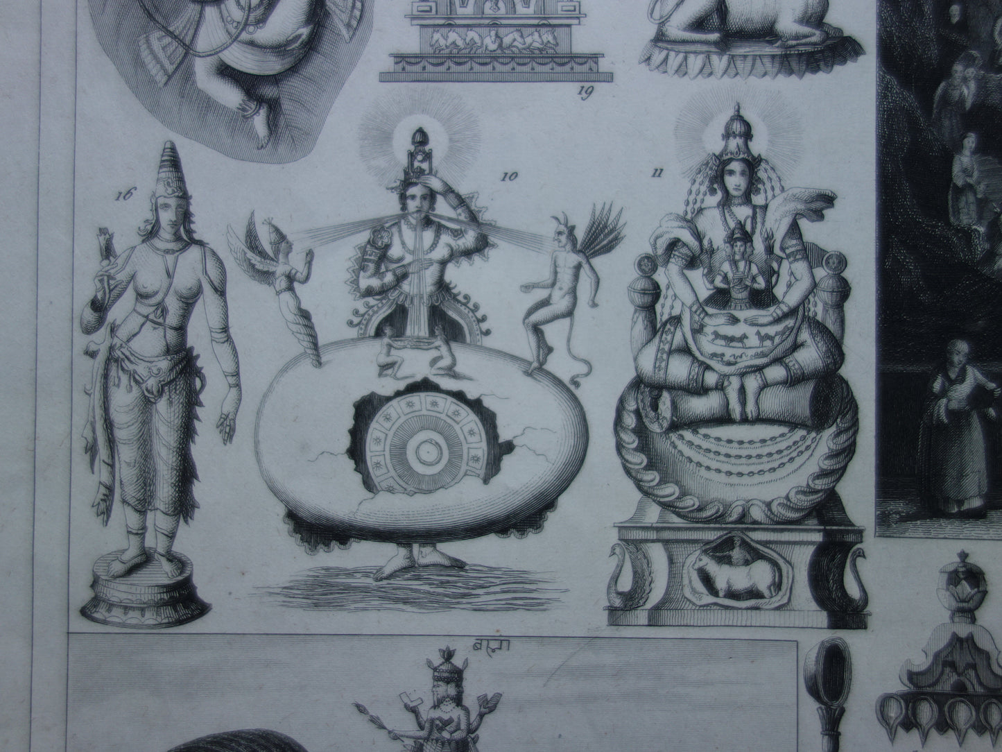 Boeddhisme antieke print Originele 175+ jaar oude prent illustratie Boeddhistische priesters antieke print Goden Priester Brahma Vishnu Shiva vintage religie prenten