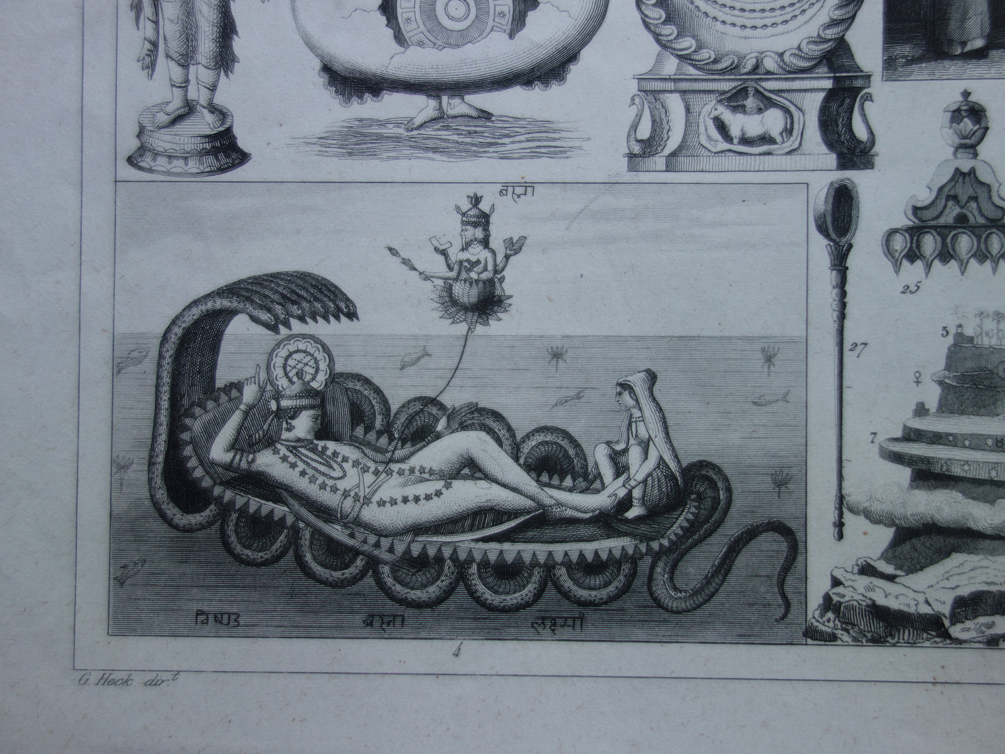 Boeddhisme antieke print Originele 175+ jaar oude prent illustratie Boeddhistische priesters antieke print Goden Priester Brahma Vishnu Shiva vintage religie prenten