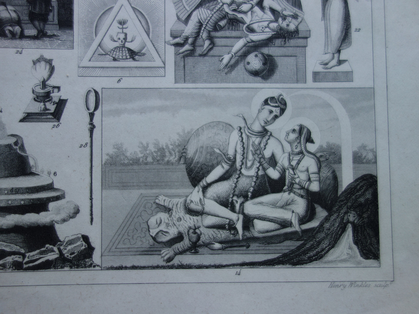 Boeddhisme antieke print Originele 175+ jaar oude prent illustratie Boeddhistische priesters antieke print Goden Priester Brahma Vishnu Shiva vintage religie prenten