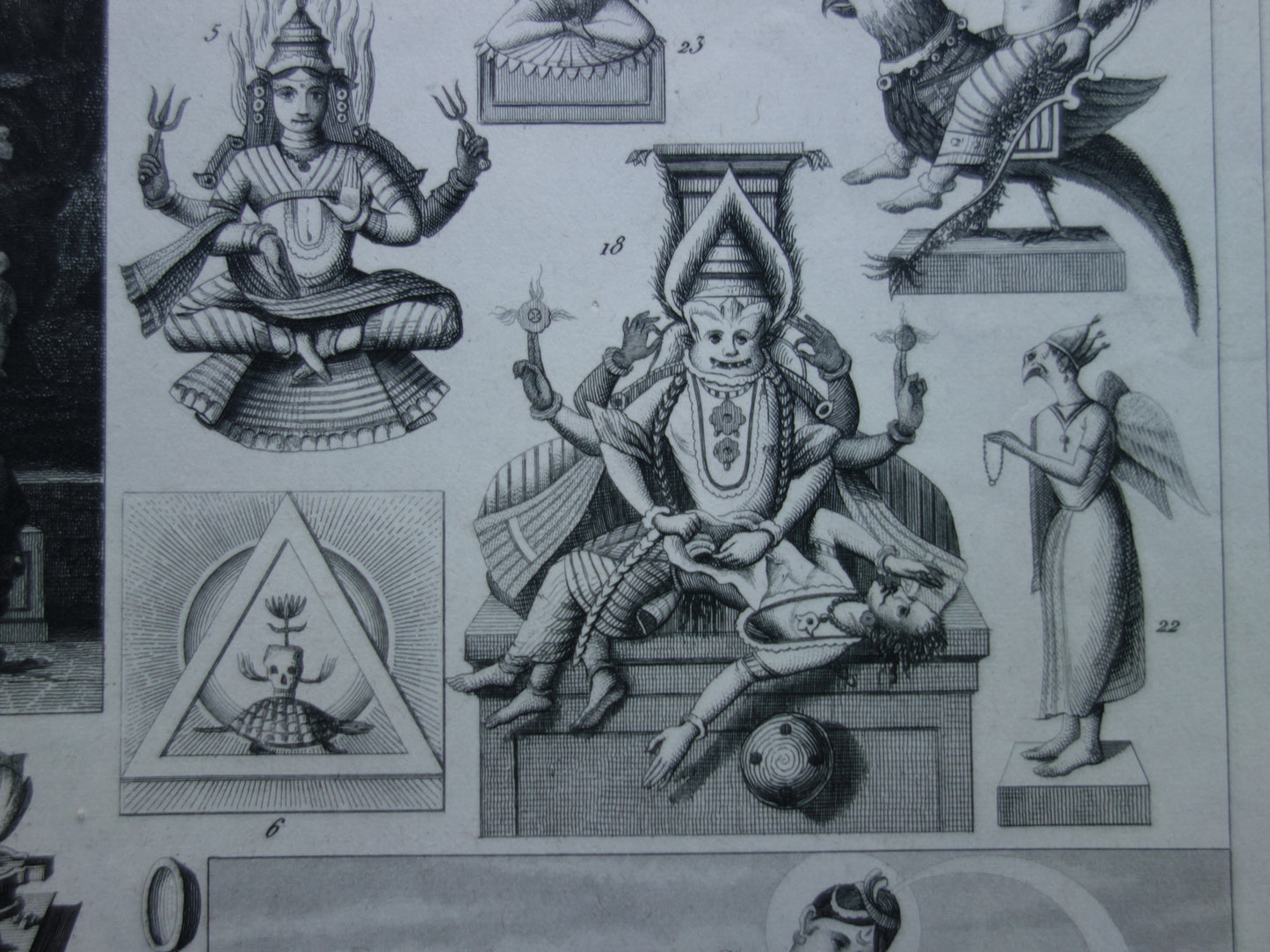 Boeddhisme antieke print Originele 175+ jaar oude prent illustratie Boeddhistische priesters antieke print Goden Priester Brahma Vishnu Shiva vintage religie prenten