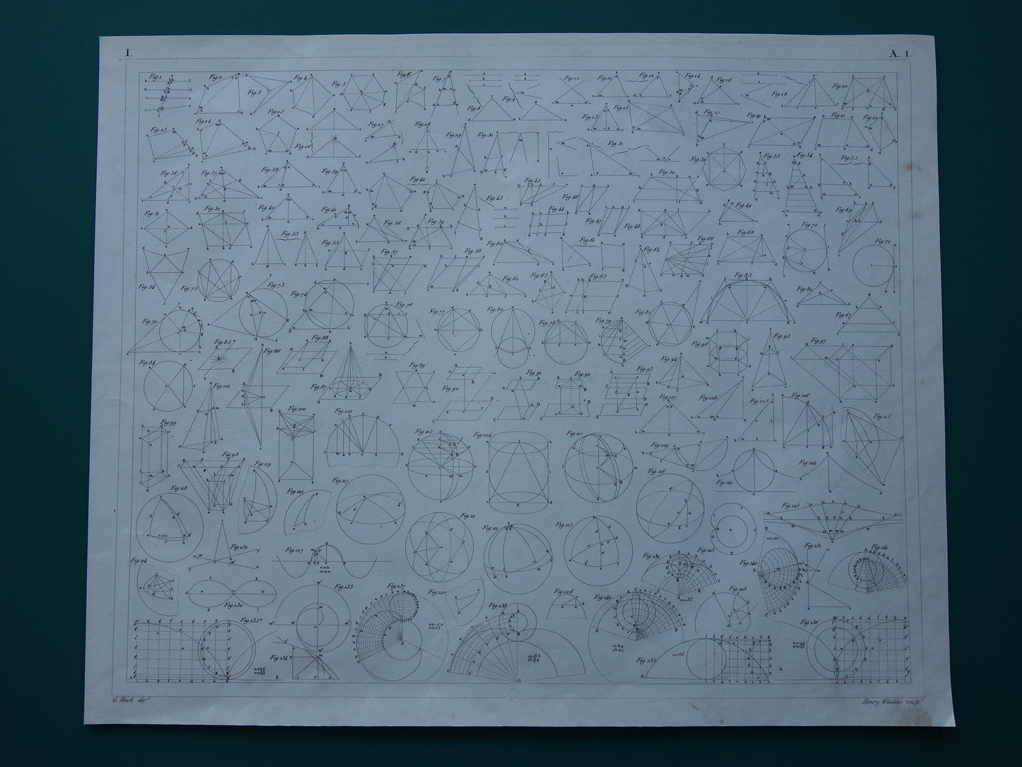 Oude geometrie prenten uit 1849 set van 3 originele antieke prints trigonometrie stereometrie kegels vintage illustratie wiskunde