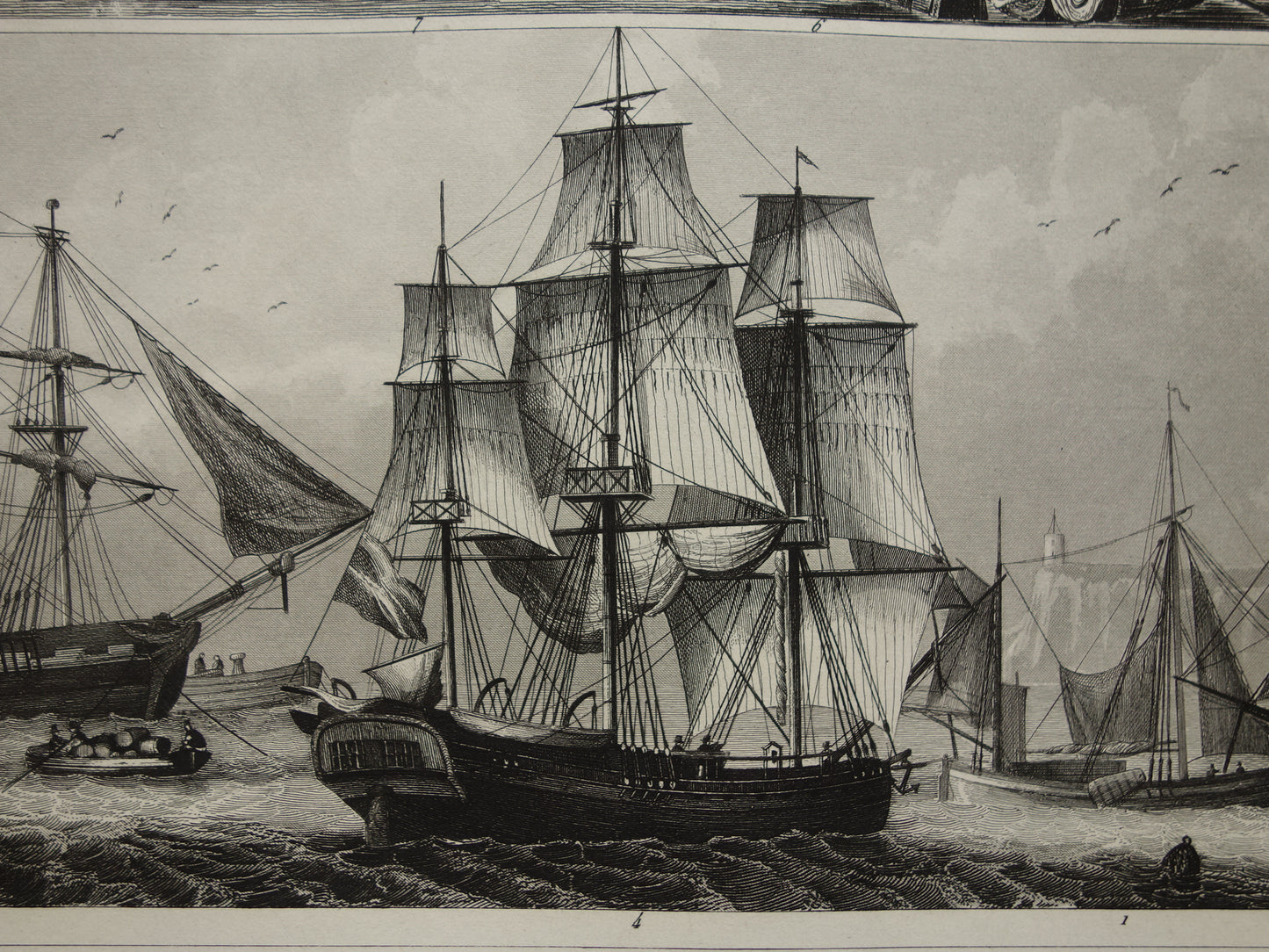 SCHEEPVAART Oude prent zeilschepen stoomschepen originele antieke print maritieme vintage prints zeevaart prenten