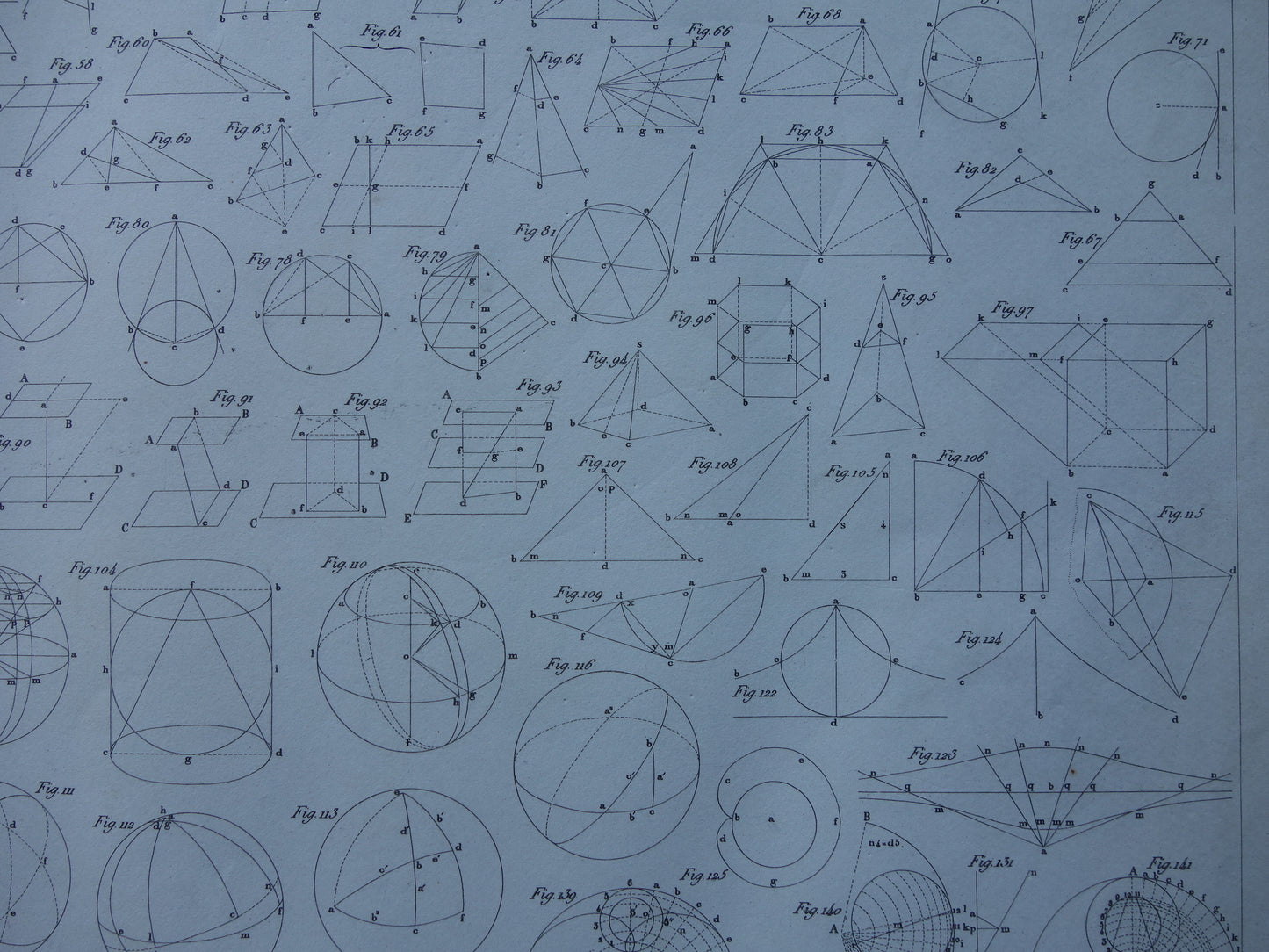 Oude geometrie prenten uit 1849 set van 3 originele antieke prints trigonometrie stereometrie kegels vintage illustratie wiskunde