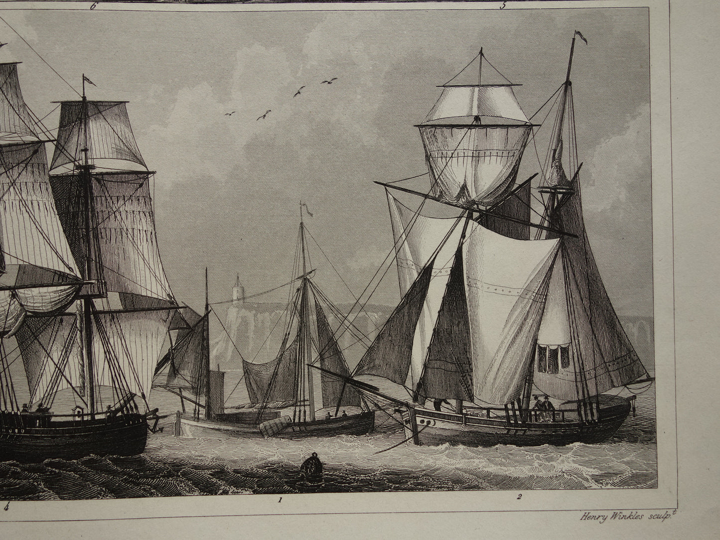 SCHEEPVAART Oude prent zeilschepen stoomschepen originele antieke print maritieme vintage prints zeevaart prenten