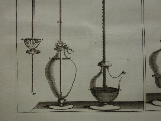 Oude prent natuurkunde luchtdruk 1755 originele antieke illustratie van experimenten in lab laboratorium over lucht