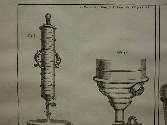 Antieke Prent van wetenschappelijke experimenten natuurkunde Oude techniek print over lab laboratorium instrumenten poster print