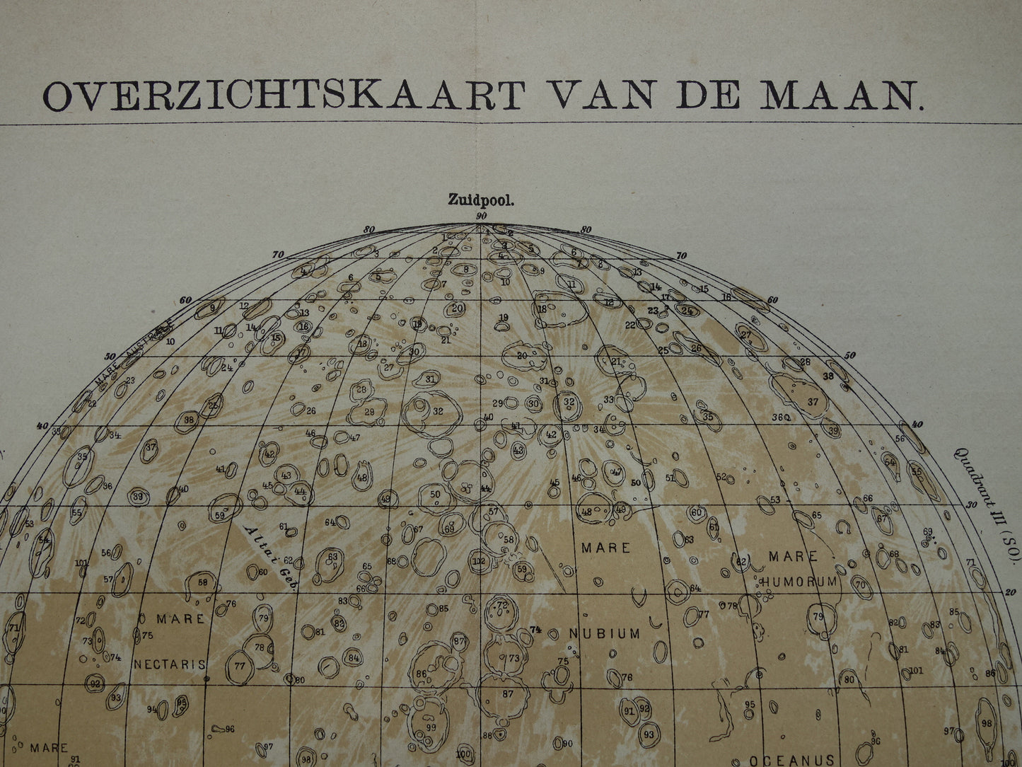 MAAN oude astronomie prent over de Maan 1909 originele vintage print oppervlak van de maan kraters