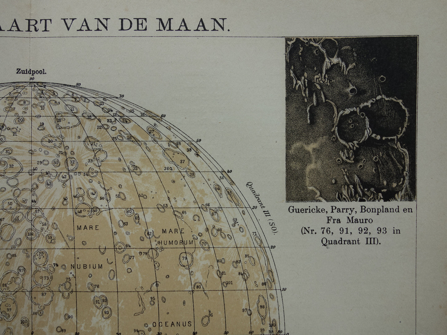 MAAN oude astronomie prent over de Maan 1909 originele vintage print oppervlak van de maan kraters