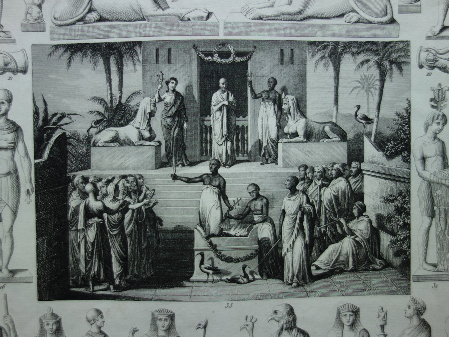 Old print about Egyptian Gods 1849 original antique illustration Isis Osiris Anubis in ancient times Egyptology history prints engraving