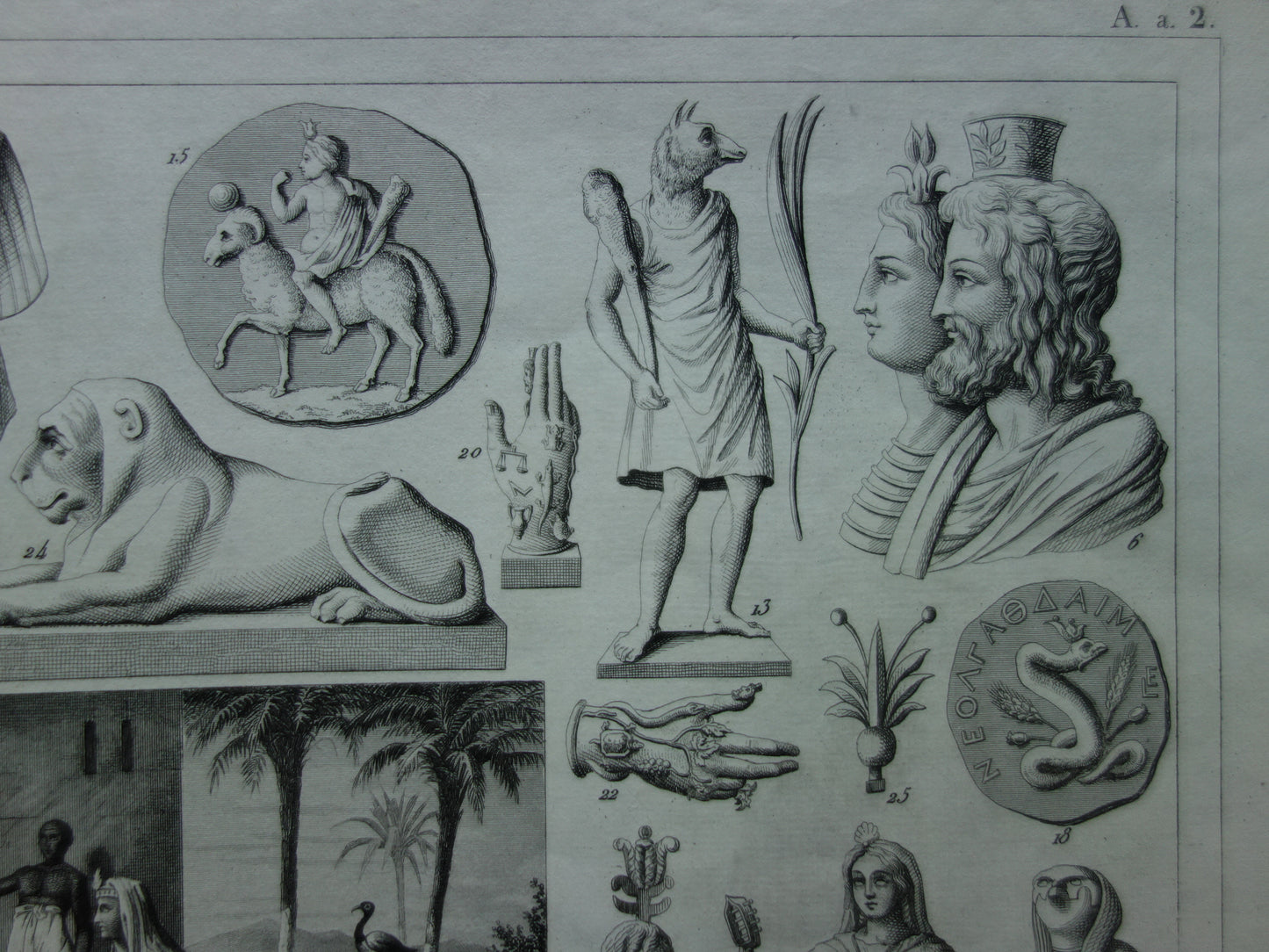 Old print about Egyptian Gods 1849 original antique illustration Isis Osiris Anubis in ancient times Egyptology history prints engraving