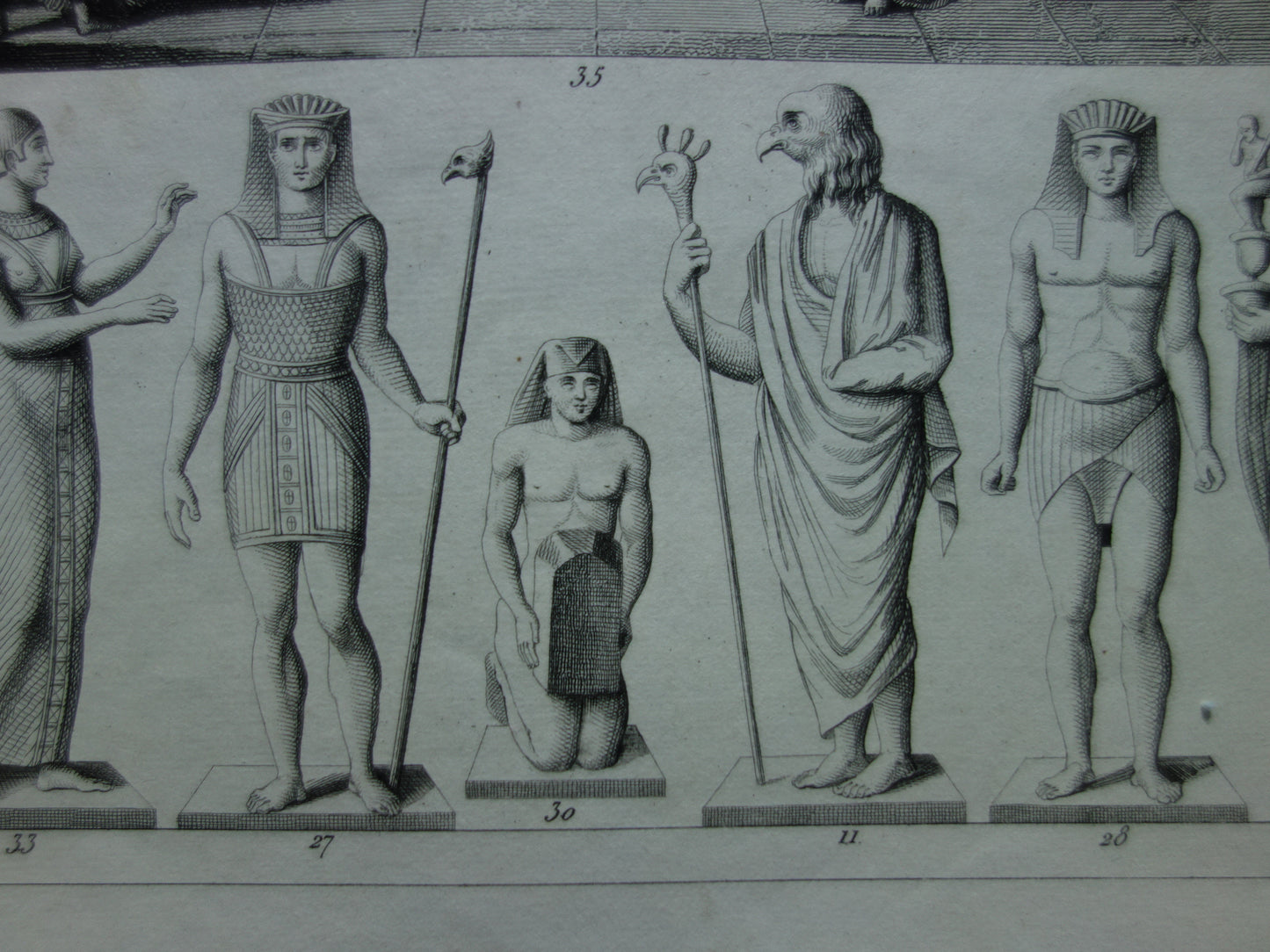 Old print about Egyptian Gods 1849 original antique illustration Isis Osiris Anubis in ancient times Egyptology history prints engraving