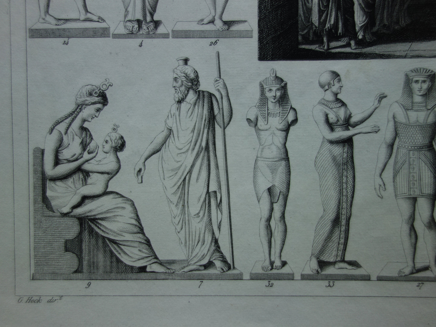 Old print about Egyptian Gods 1849 original antique illustration Isis Osiris Anubis in ancient times Egyptology history prints engraving