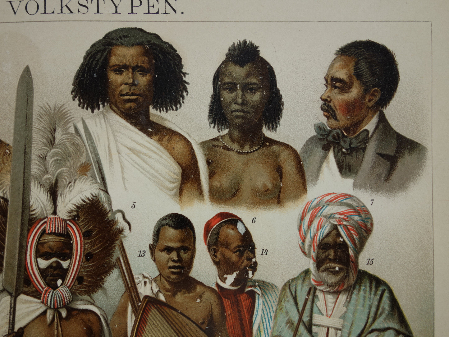 Oude prent Afrikaanse Volken Herero Massai Bosjesman Antieke illustratie stammen Antropologie Etnografie