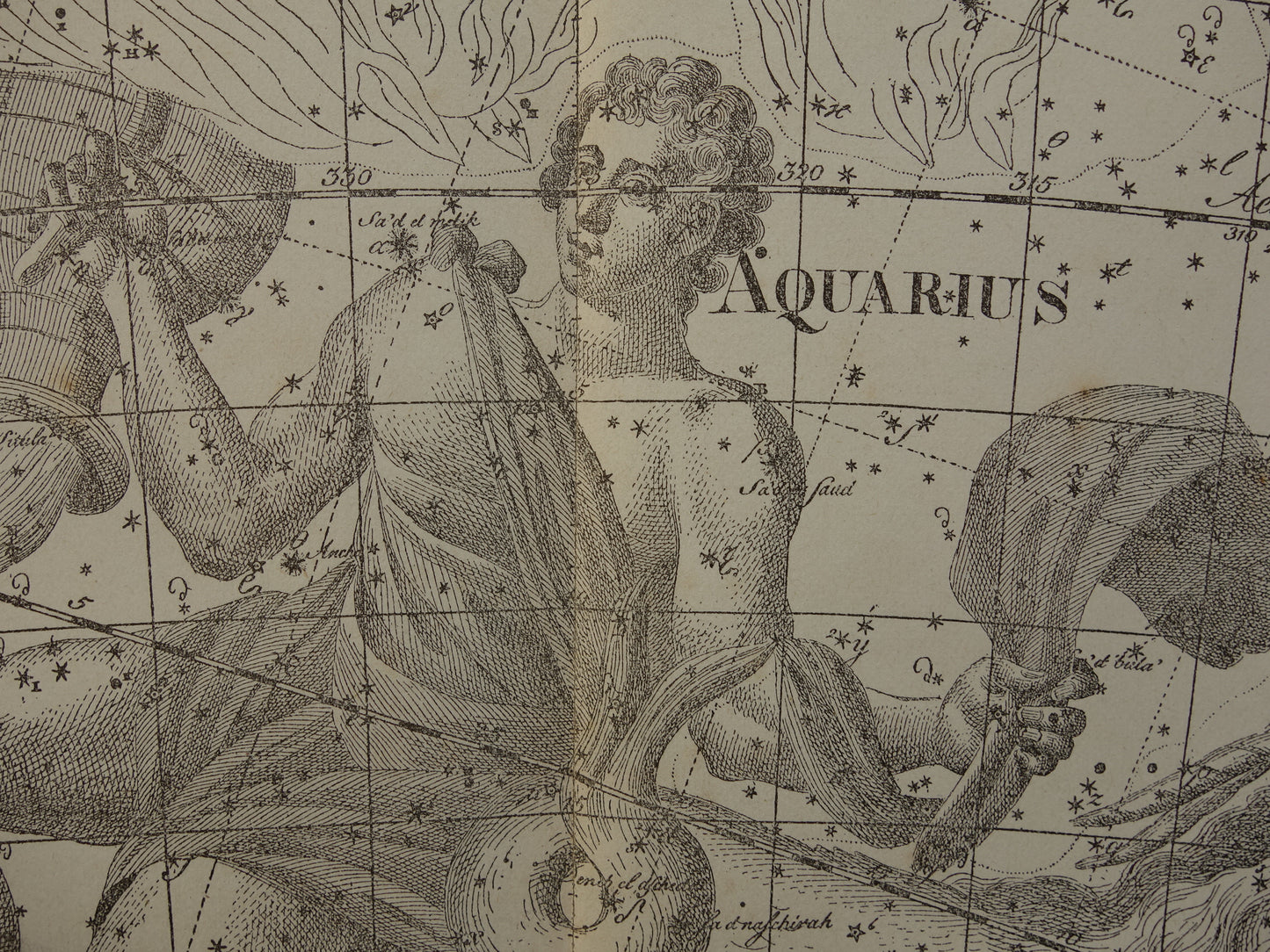 Waterman en Steenbok Oude astrologie prent van sterrenbeeld Antieke sterrenkaart astronomie sterrenbeelden vintage print